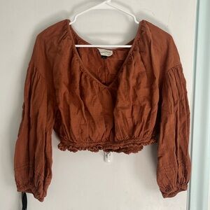 Universal thread | Crop Top, Puffy Long Sleeves, Rust Burnt Orange, Women